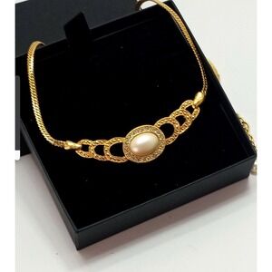 Princess House Gold-Tone Faux Pearl Rhinestone Choker Necklace